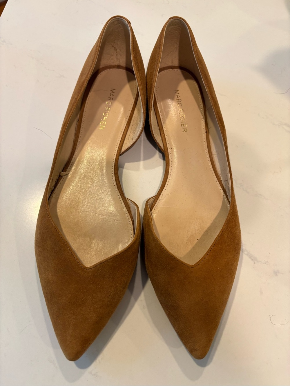 Marc Fisher Cognac Suede Pointed D'Orsay Flats
